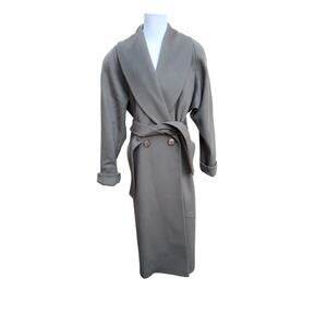 Vintage Ashley Scott Petite Tan Wool Double Breasted Belted Trench Coat Sz S / M